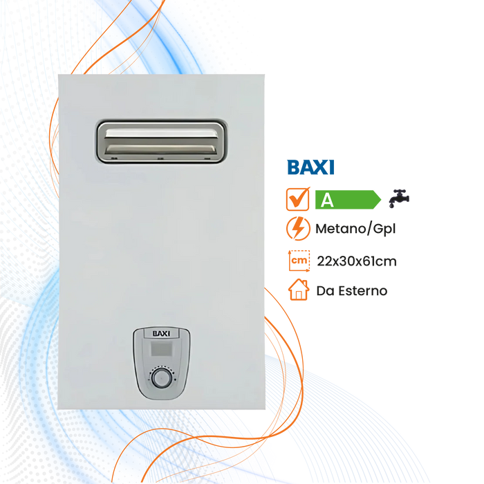 Scaldabagno Baxi AcquaPro Jet Blue Air Low Nox a Gas Camera Stagna - Da Esterno