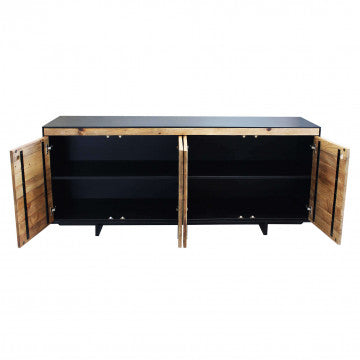 Mobile 4 ante in legno pino riciclato naturale e nero 180x48x76 cm