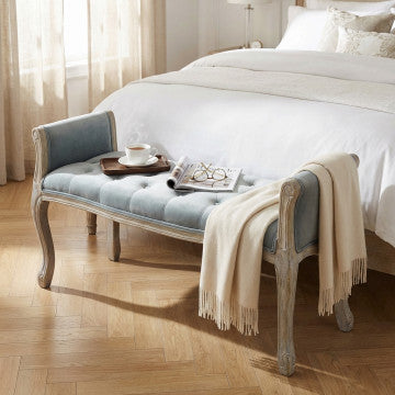 Panca in legno rivestimento velluto grigio 113 x 48 x 45-60 cm