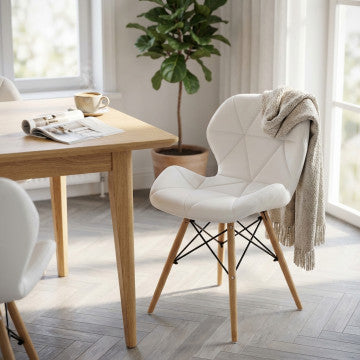 Sedia struttura metallo, seduta PU bianca, gambe legno 41x49x71 cm
