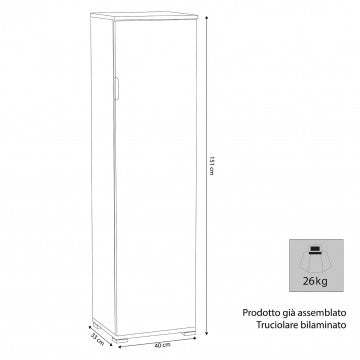 Portascope in truciolare bilaminato, rovere grigio, 40x33x151 cm