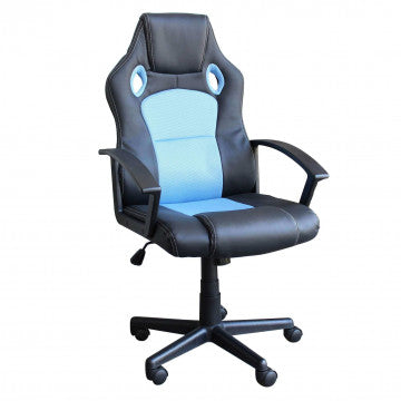 Poltrona gaming azzurra e nera in poliuretano, altezza regolabile