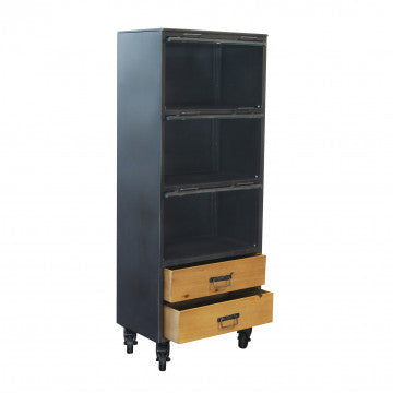 Mobile in ferro e legno con struttura portante in metallo, altezza 182,8 cm