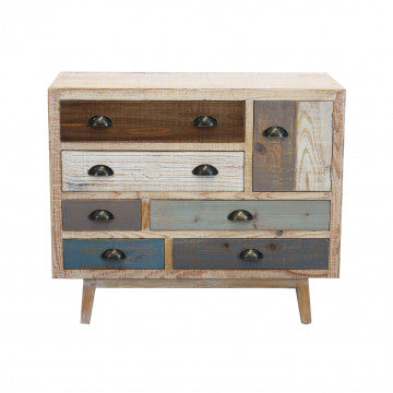 Mobile con 6 cassetti e 1 anta, legno colorato, 90x40x75 cm