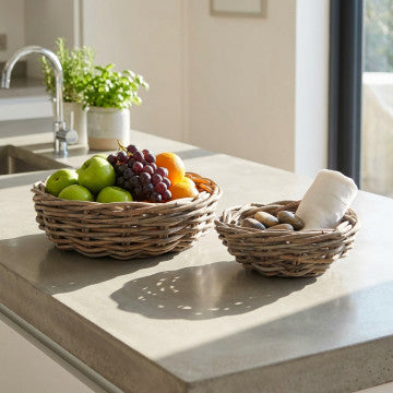 Set di 2 cesti in vimini grigio, diametri 58 e 41 cm, altezze 20 e 14 cm