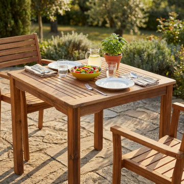 Tavolo quadrato 80x80 cm in legno di acacia massiccio spessore 22 mm