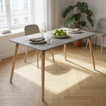 Tavolo rettangolare piano ABS grigio gambe legno 140x80x75 cm