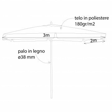 Ombrellone 2x3 metri telo poliestere 180 gr palo legno Ø38 mm