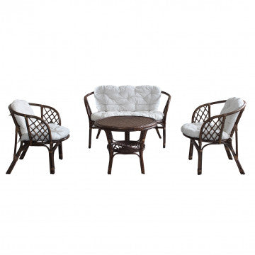 Salotto in fibra naturale wicker con cuscini cotone, marrone, 113x69 cm