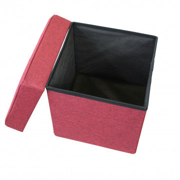 Pouf contenitore quadrato in tessuto bordeaux 38x38x40 cm