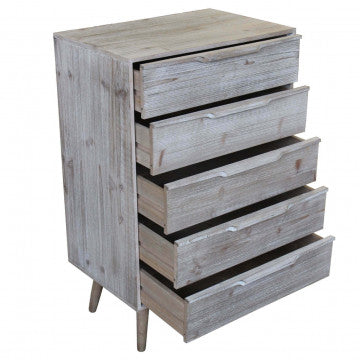 Cassettiera 5 cassetti legno paulonia MDF 60x40x95 cm colore tortora