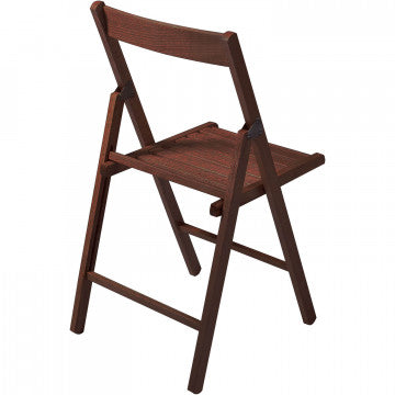 Vista posteriore della sedia pieghevole in legno di faggio color noce, perfetta per arredare spazi esterni con stile.