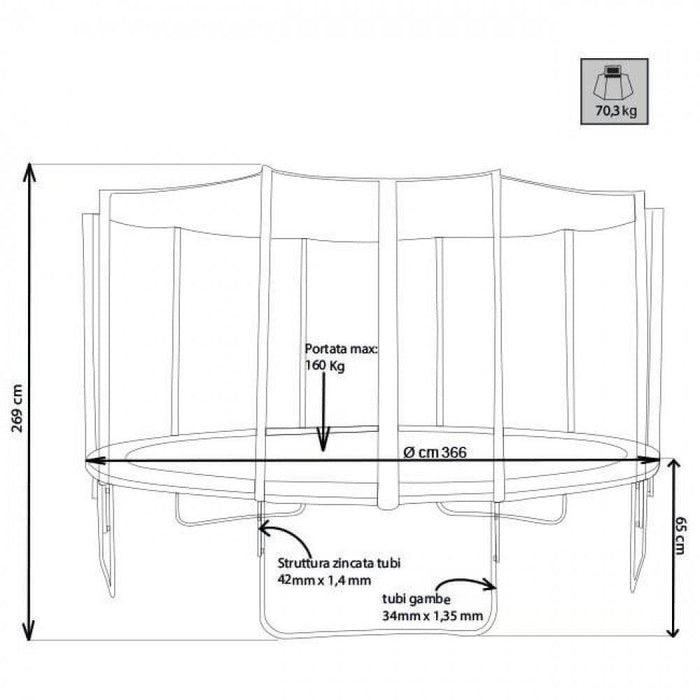 Trampolino Elastico Rete Acciaio Blu Ø 366 cm