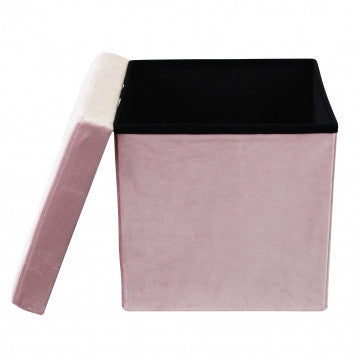 Pouf contenitore quadrato in velluto, 38x38x38 cm, colore rosa