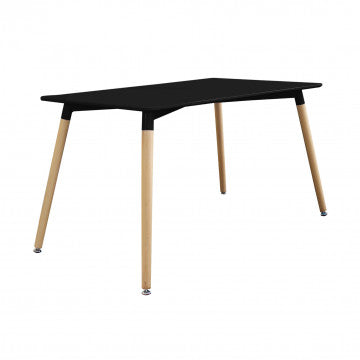 Tavolo rettangolare piano ABS nero gambe legno 140x80x75 cm