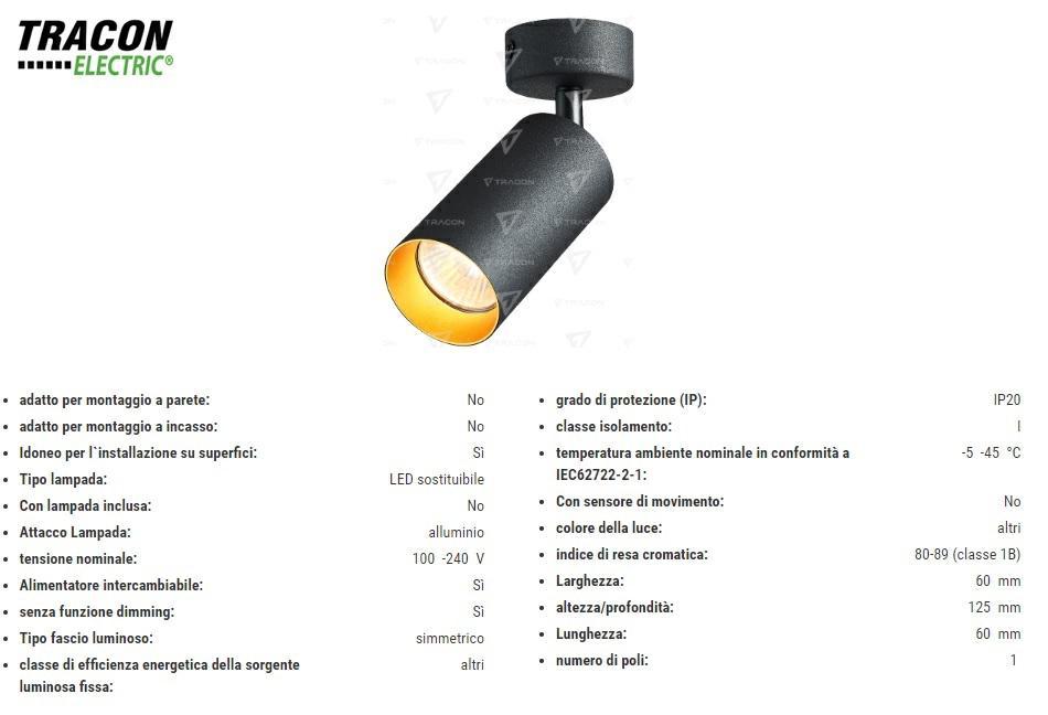 Tracon Electric Portalampada Dasoffito Nero/oro Max35w Spgu10ma1gb