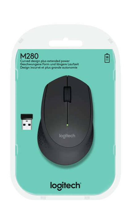 Logitech M280 Ratione Wireless 1000dpi - 3 Pulsanti - Utilizzo Destrorso - Colore Nero