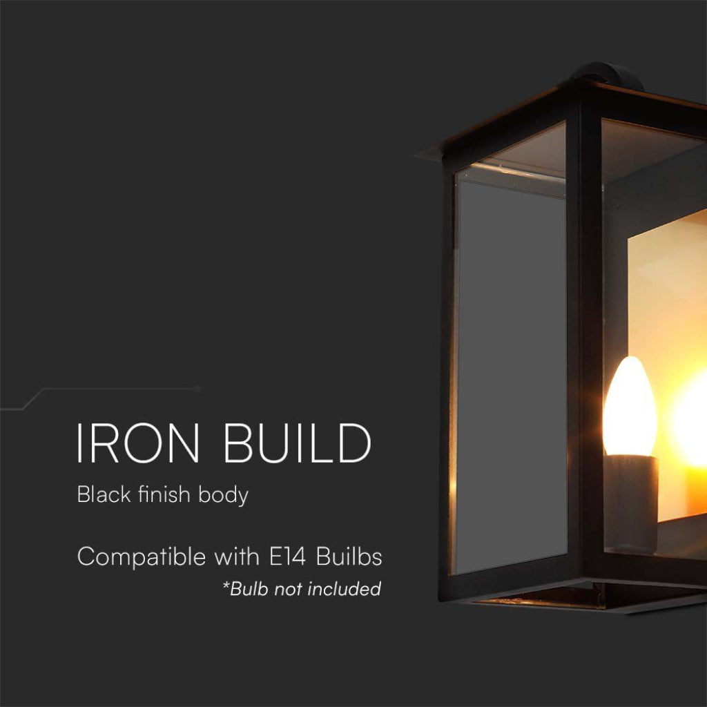 Lampada LED Muro 26W Ruotabile 3000K IP65 Nero V-TAC con struttura in ferro nero, compatibile con lampadine E14 per uso esterno decorativo.
