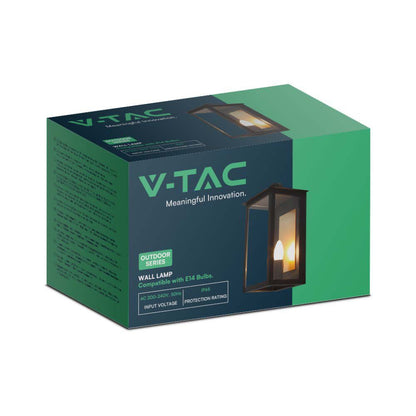 Confezione della Lampada LED Muro 26W Ruotabile 3000K IP65 Nero V-TAC, serie Outdoor, compatibile con lampadine E14, per illuminazione da giardino.