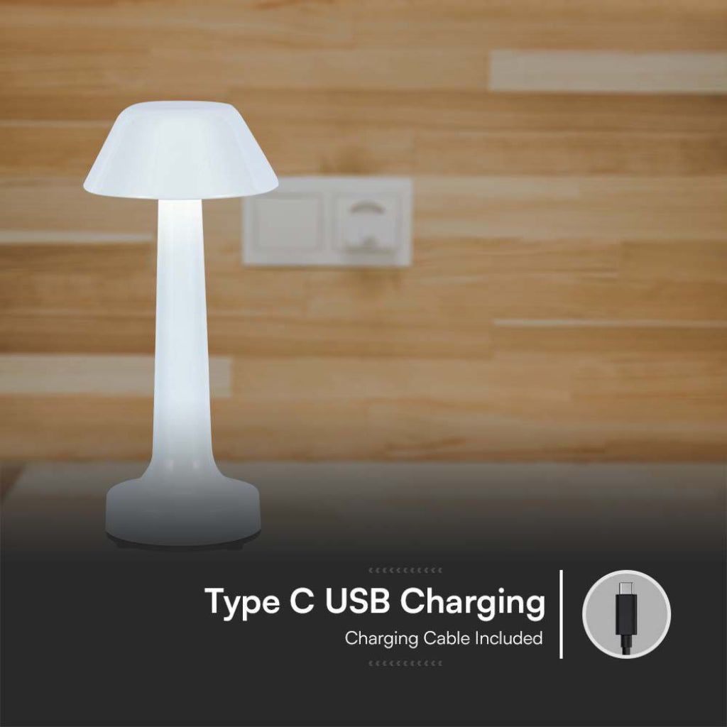 Lampada da tavolo V-Tac con ricarica USB-C inclusa, ideale per uso domestico e ufficio, compatibile con cavo di ricarica Type-C.