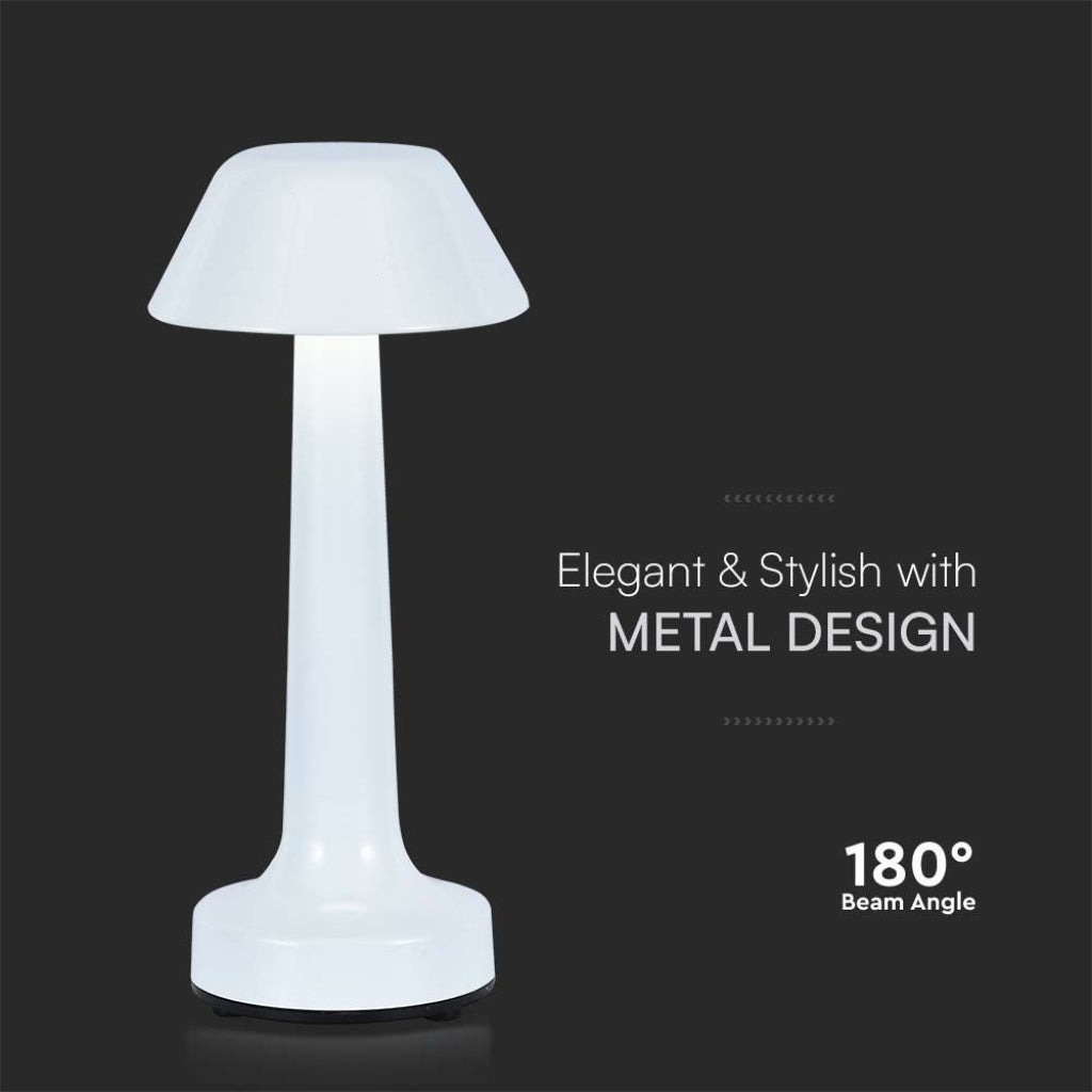 Lampada da tavolo V-Tac LED 1W bianca con angolo di illuminazione a 180° e struttura in metallo elegante e compatta per ambienti interni.