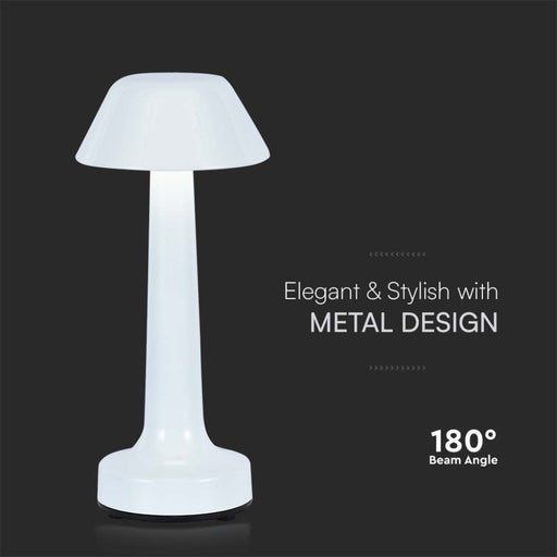 Lampada da tavolo V-Tac LED 1W bianca con angolo di illuminazione a 180° e struttura in metallo elegante e compatta per ambienti interni.