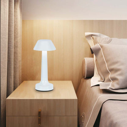Lampada LED da tavolo V-Tac bianca su comodino, ideale per lettura notturna e illuminazione ambientale elegante in camera da letto.