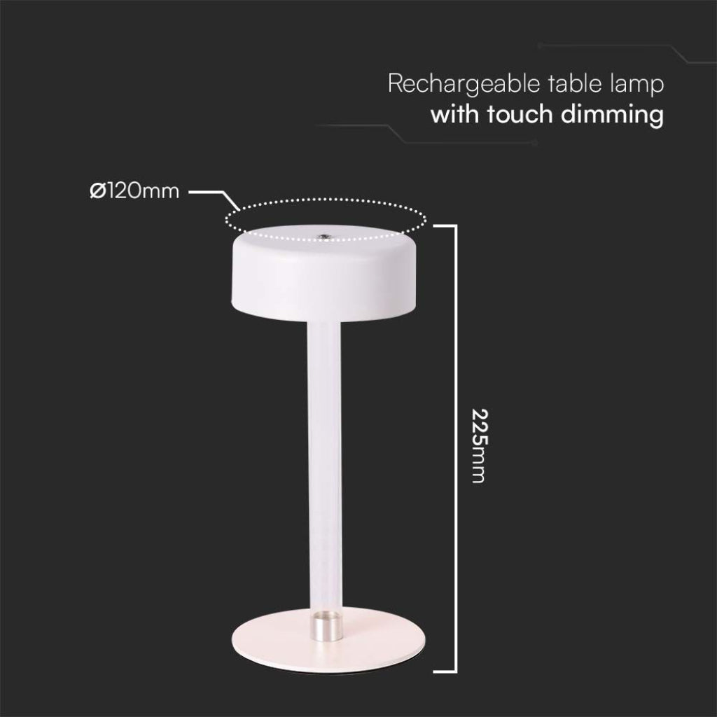 Dimensioni della V-Tac Lampada LED da Tavolo 3W USB-C Touch Dimmerabile Bianca: altezza 225mm e diametro 120mm, con funzione dimmer touch.