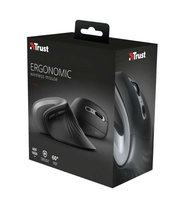 Trust Verro Mouse Wireless USB 1600dpi - 5 Pulsanti - Design Ergonomico - Angolo Verticale 60º - Colore Nero