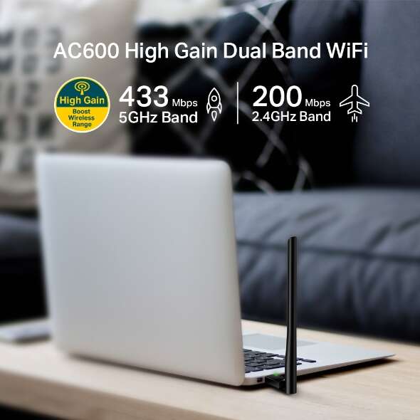 TP-LINK Archer T2U Plus AC600 Adattatore USB Wireless Ad Alto Guadagno Dual Band - Wi-Fi Alta Velocità - Dual Band Wireless - Antenna Alto Guadagno Rotazione 180° - Compatibile con gli Ultimi Sistemi