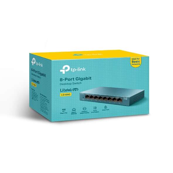 Tp-link Switch da Tavolo 8 Porte 10/100/1000Mbps - Carcassa in Metallo - Tecnologia Green - Plug & Play - Colore Grigio