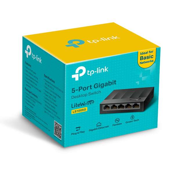 TP-Link Switch da Tavolo - 5 Porte 10/100/1000Mbps - Tecnologia Verde - Controllo di Flusso - Plug & Play