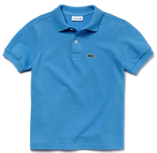 Polo Lacoste bambino in piqué di cotone azzurro con colletto a polo, 2 bottoni e logo ricamato del coccodrillo, taglia 2/6 anni, SKU: 3614036503922