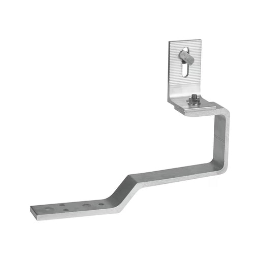 Gancio per tetto in acciaio compatibile con tegole portoghesi o coppi, ideale per fissaggio pannelli solari fotovoltaici su impianti VTAC. Struttura resistente per montaggio sicuro su tetti inclinati.