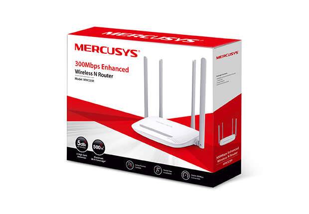 Mercusys Router Wireless N 300Mbps - 4 Porte 10/100Mbps - 4 Antenne 5dBi - Tecnologia 2x2 MIMO - Fino a 500m2 di copertura WiFi