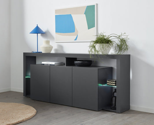 Credenza Essential 3 Ante 200 cm, Ripiani in Vetro, Made in Italy