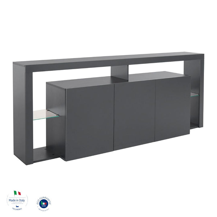 Credenza Essential 3 Ante 200 cm, Ripiani in Vetro, Made in Italy
