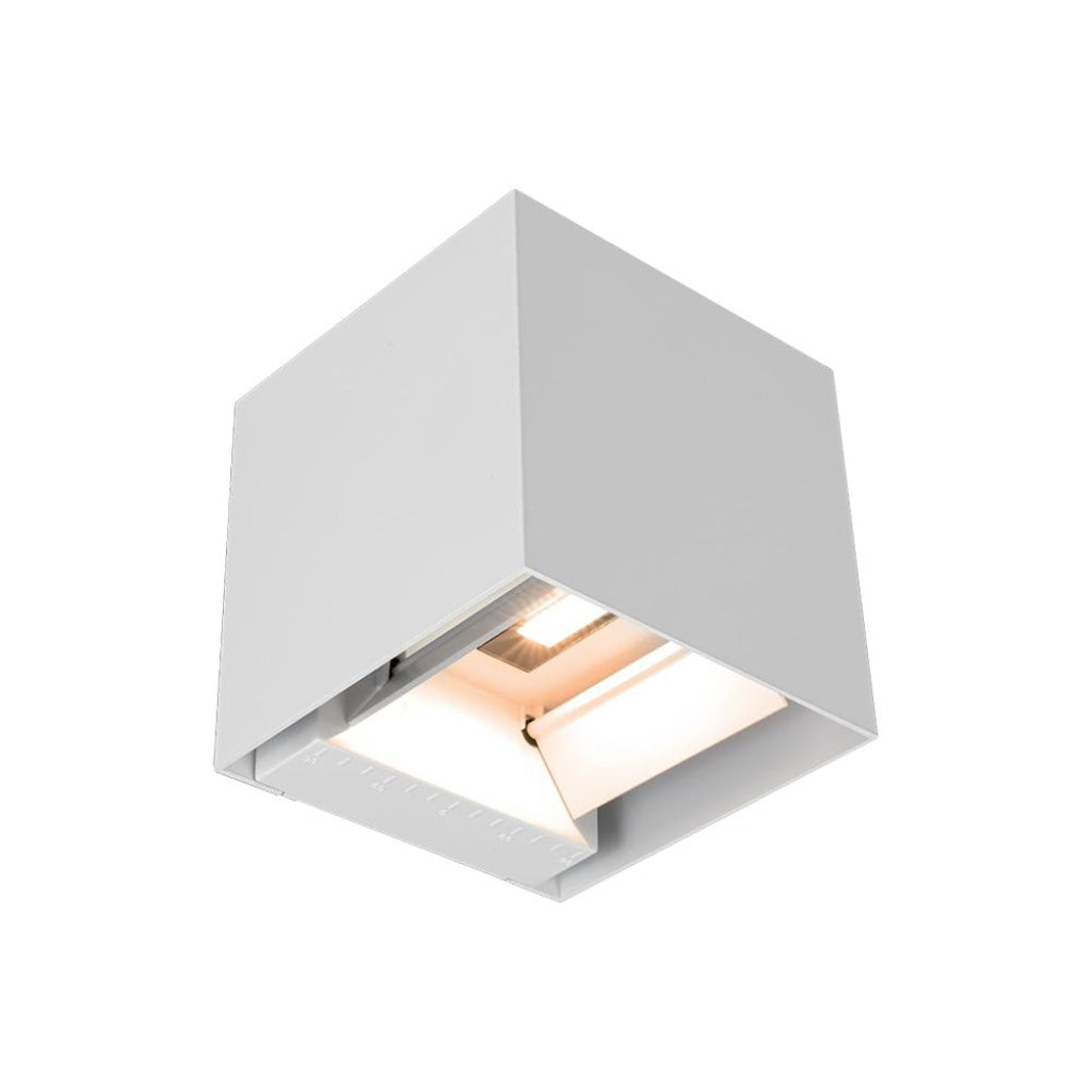 Lampada LED Solare da Giardino 9W con Sensore 4000K IP65 Bianca a forma cubica, ideale per illuminazione da esterno moderna e minimalista.