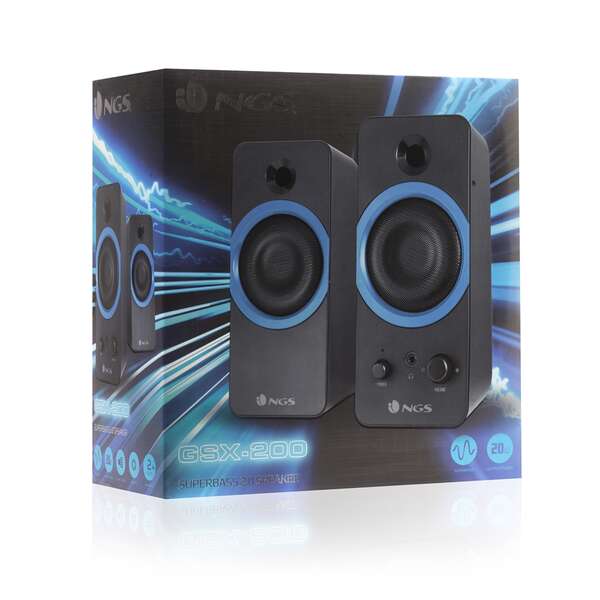 NGS GSX-200 Altoparlanti USB 2.0 20W - Subwoofer - Connessione Jack 3.5mm - Controlli su Altoparlante - Colore Nero/Blu