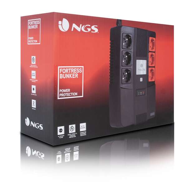 NGS Fortress Bunker UPS 600VA 360W - Batteria Incorporata 12V/7 - Tecnologia Off Line - Funzione AVR - 6x Prese Schuko - Protezione Sovraccarichi e Cortocircuiti