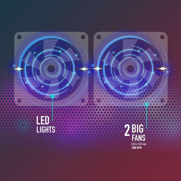 NGS Jetstand Base di Raffreddamento per Portatile fino a 15.6" - Illuminazione LED Blu - 1x USB - 2 Ventilatori Silenziosi - 2 Livelli di Altezza