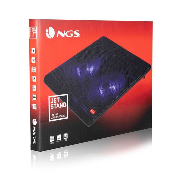 NGS Jetstand Base di Raffreddamento per Portatile fino a 15.6" - Illuminazione LED Blu - 1x USB - 2 Ventilatori Silenziosi - 2 Livelli di Altezza
