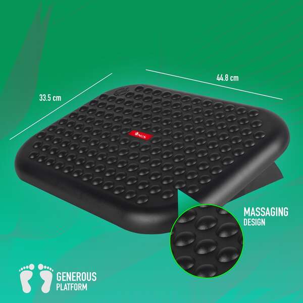 NGS Footnest Poggiapiedi Ergonomico e Regolabile in Altezza - Inclinazione da 0º a 15º - Ampia Superficie di Appoggio - Antiscivolo - Colore Nero
