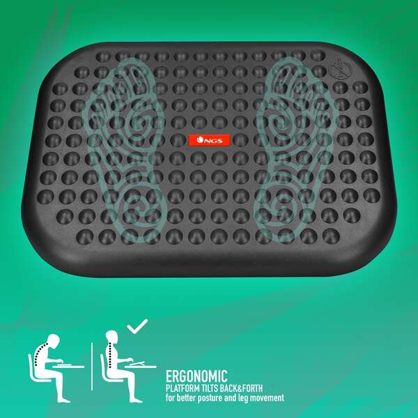 NGS Footnest Poggiapiedi Ergonomico e Regolabile in Altezza - Inclinazione da 0º a 15º - Ampia Superficie di Appoggio - Antiscivolo - Colore Nero
