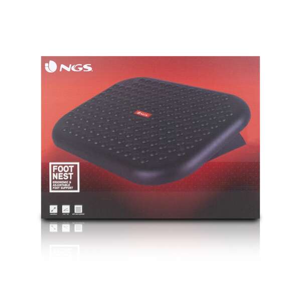 NGS Footnest Poggiapiedi Ergonomico e Regolabile in Altezza - Inclinazione da 0º a 15º - Ampia Superficie di Appoggio - Antiscivolo - Colore Nero