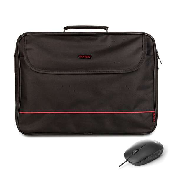 NGS Bureau Pack Valigetta per Portatile 16" + Mouse USB 800dpi - Interno Imbottito - 2 Scomparti e Tasca Esterna - Colore Nero