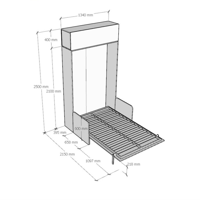 Schema tecnico completo letto Kentaro Sofà 120 verticale con pensile, utile per installazione e progettazione.