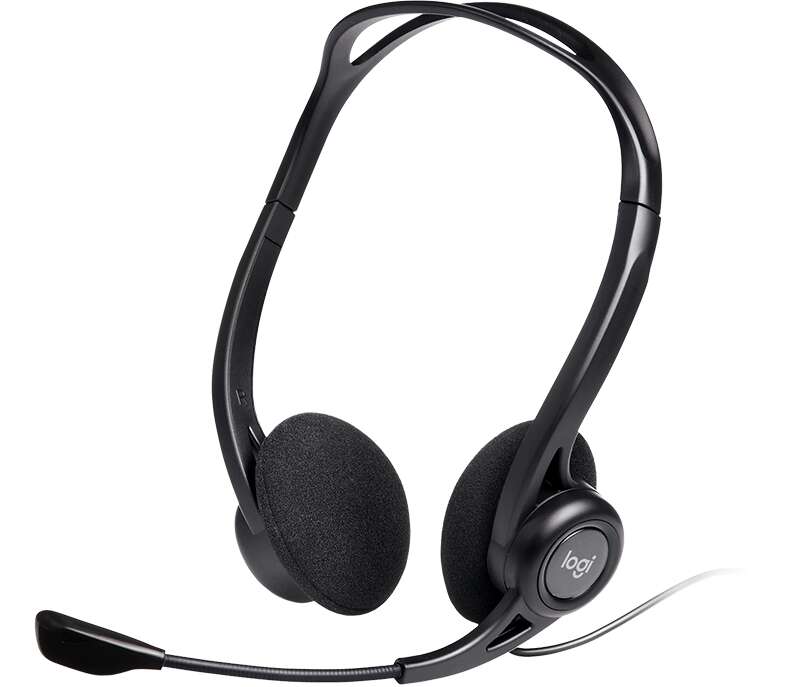 Logitech 960 Cuffie con Microfono USB - Microfono Pieghevole e Flessibile - Comandi su Cavo - Cavo 2.40m - Colore Nero