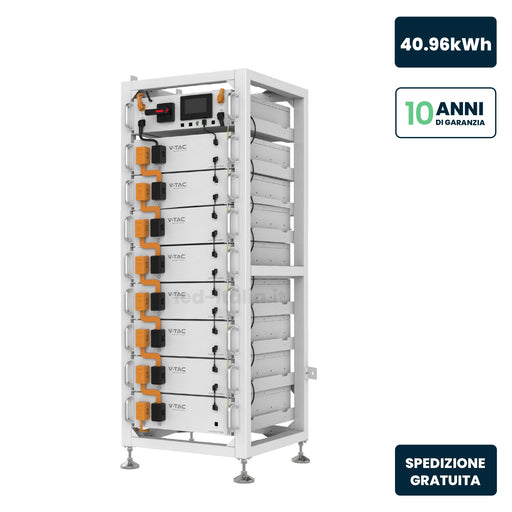 Kit Rack Accumulo 4.096kWh Deye HV 51.2V 100Ah con BMS e armadio VTAC BOS-G40 per impianti industriali, capacità espandibile fino a 40.96kWh