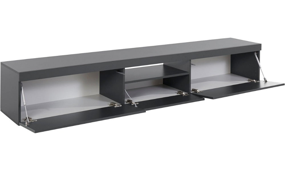 Porta TV ESSENTIAL 220 cm, Antracite Opaco, 2 Ante Battenti e 1 Ribalta